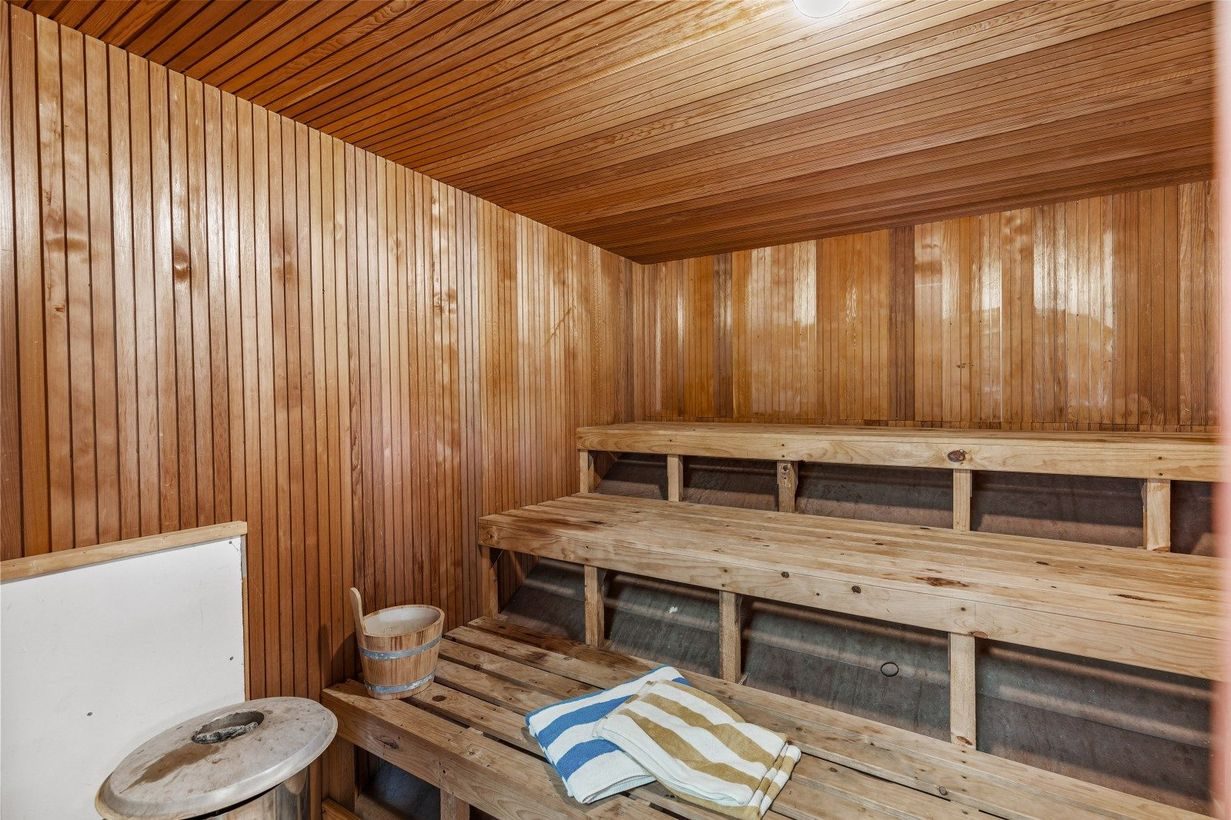 The cedar-lined sauna with tiered benches